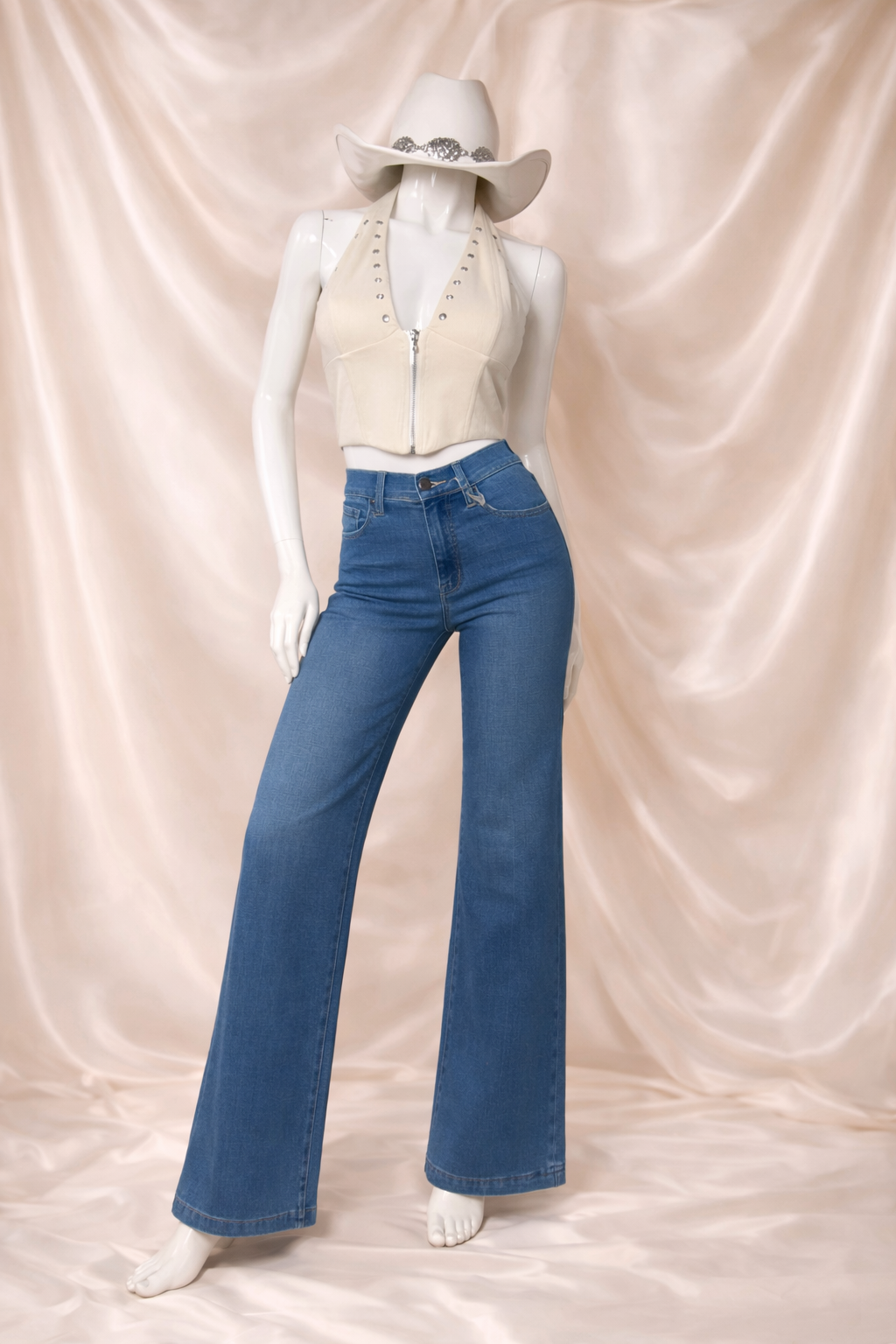 Front zipper suede halter corset top.