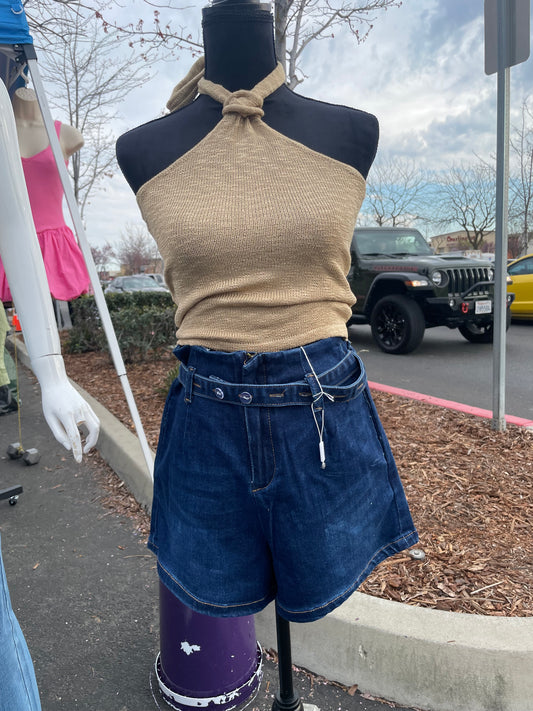 Blue shorts with belt
