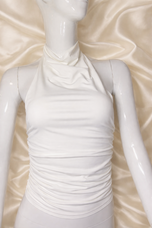 White button neck solid color crop top