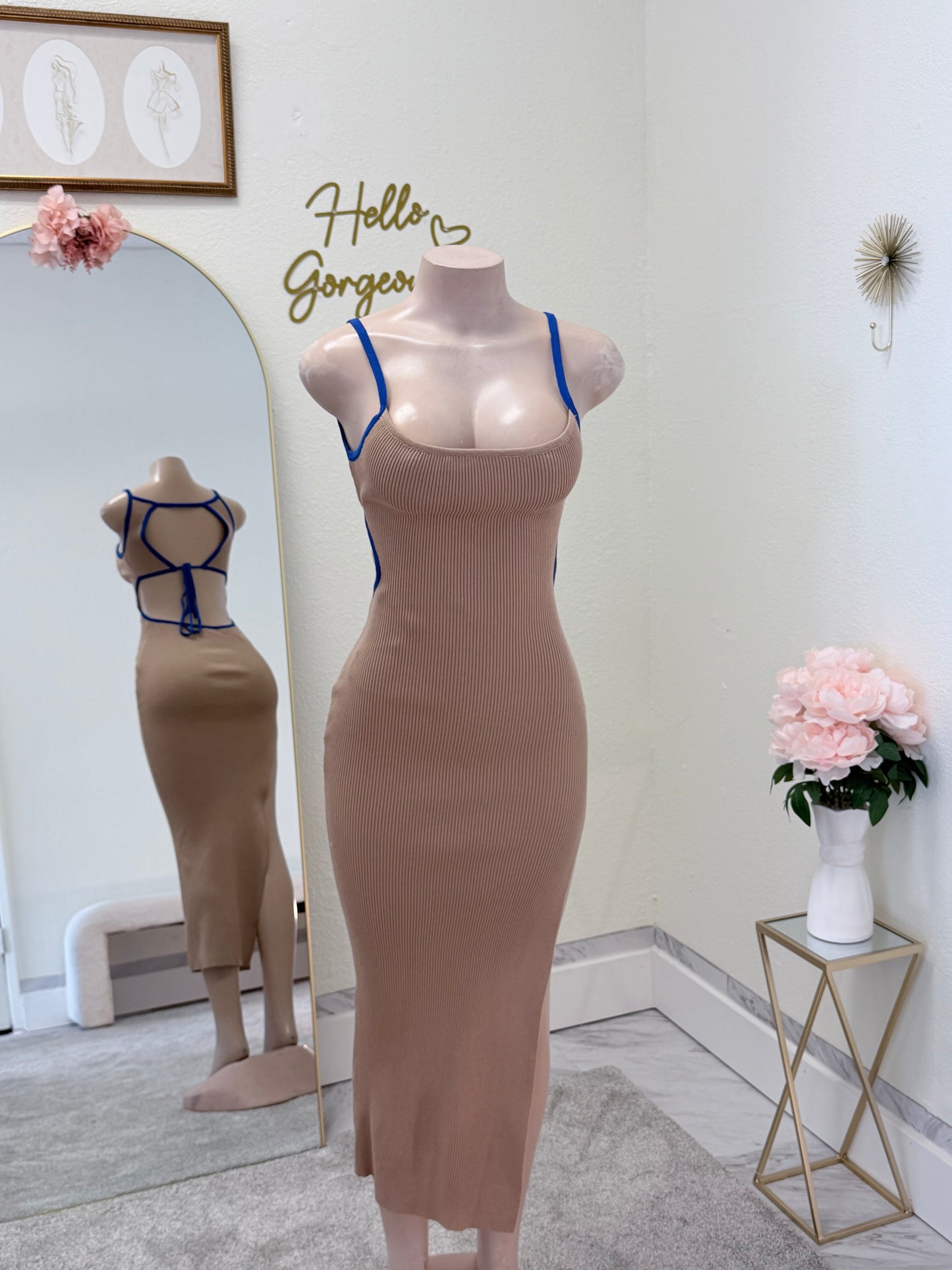 Nude/Blue outline dress