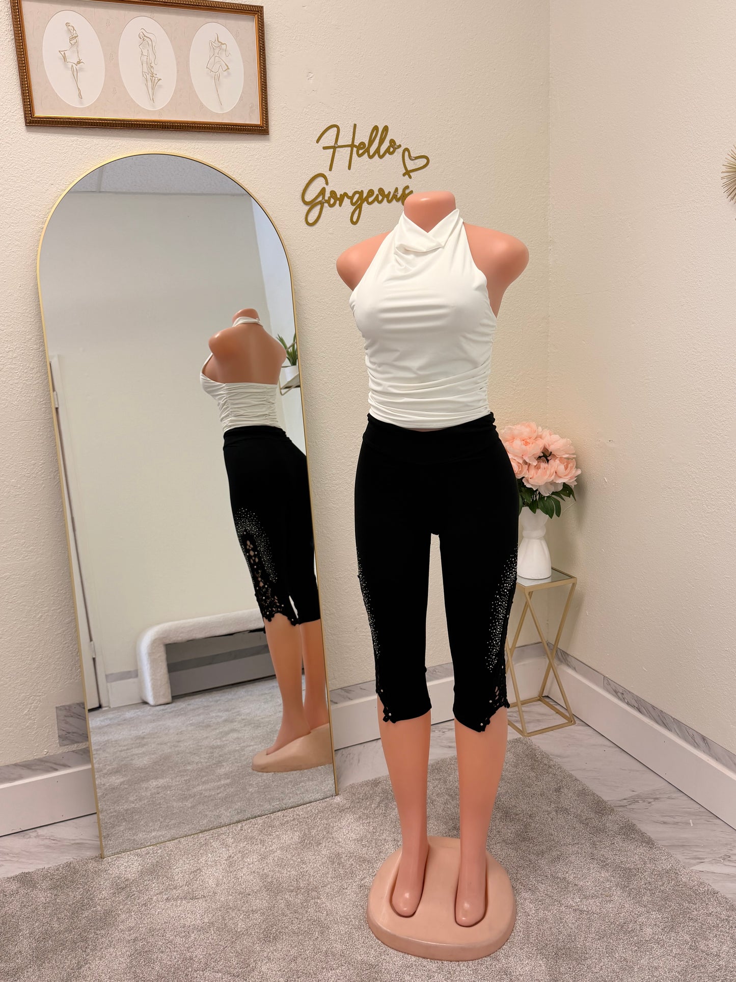 Capris w/ rhinestones & lace