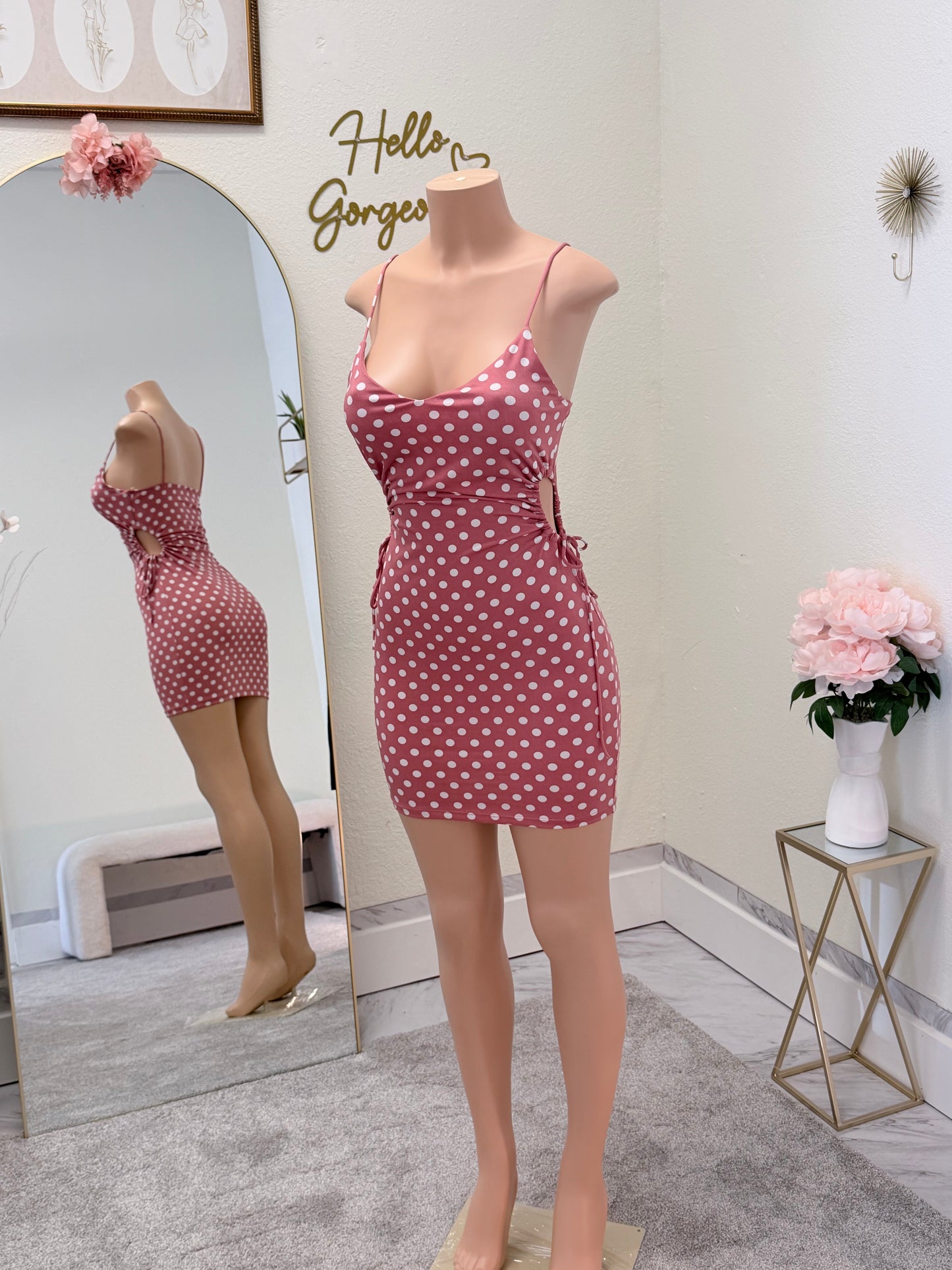 pink polka dot dress with open sides