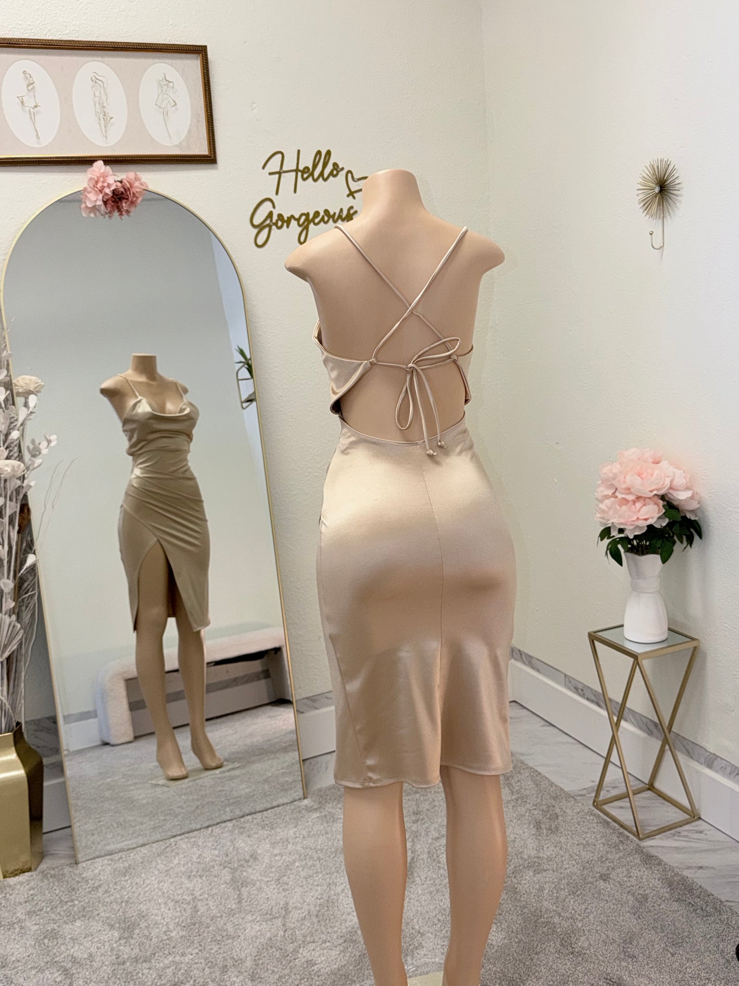 Gold satin dress