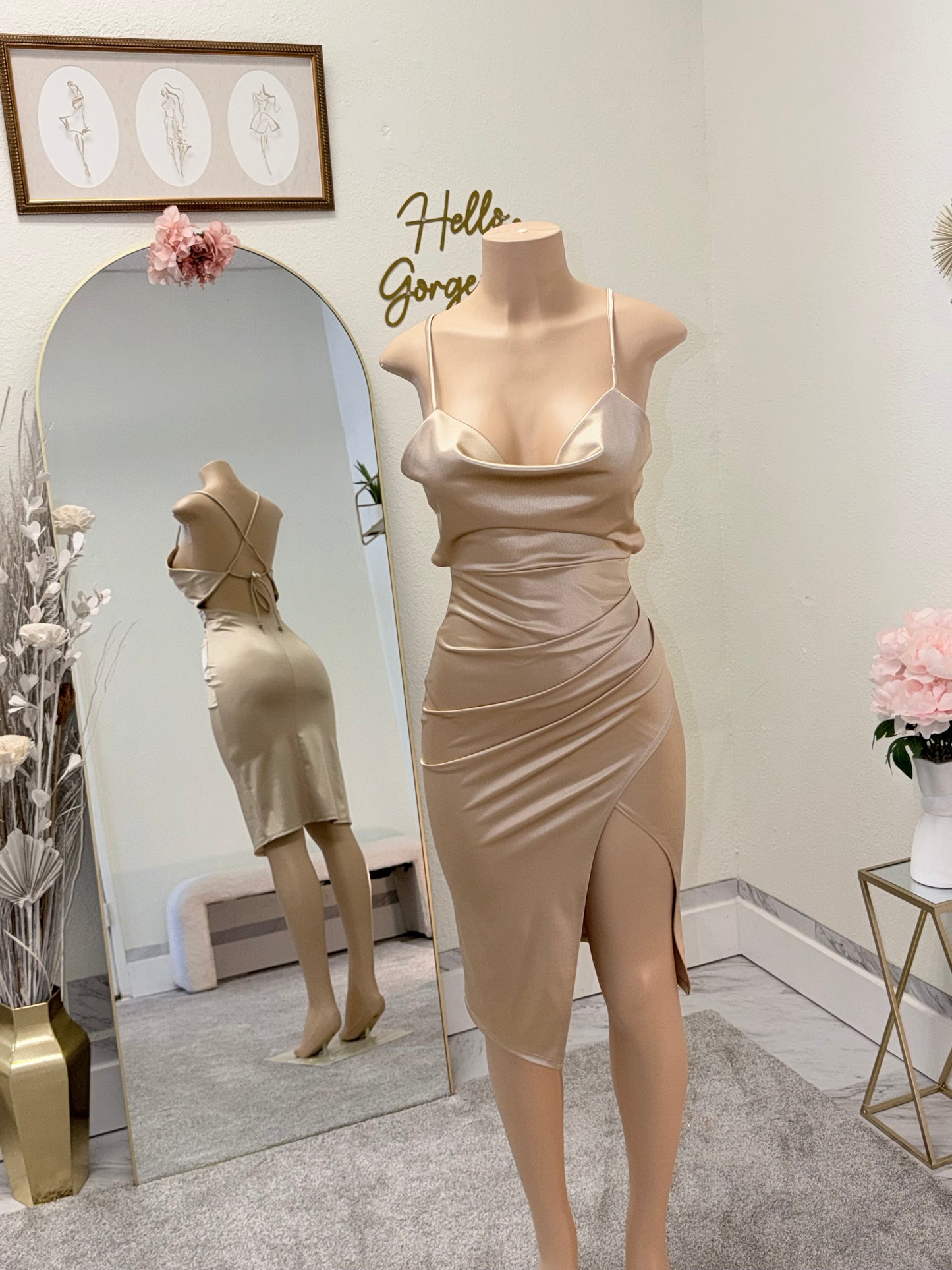 Gold satin dress
